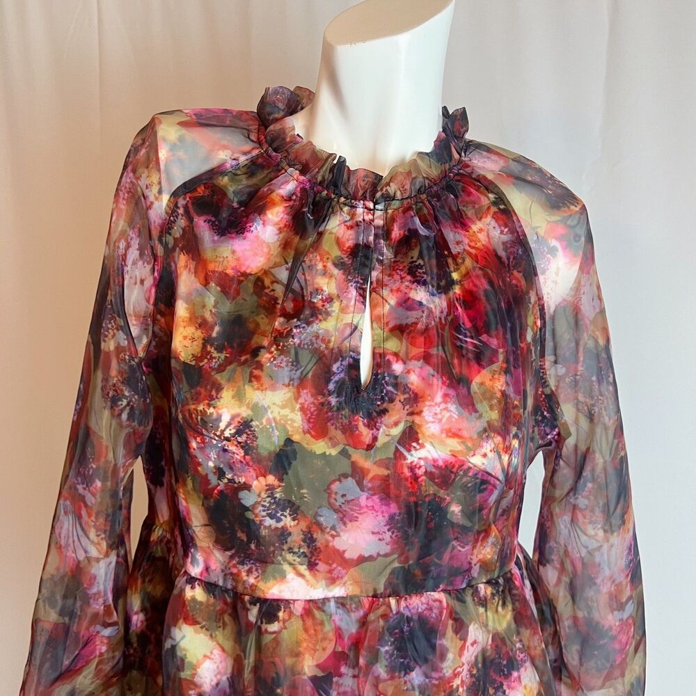 Marie Oliver Milan Tiered Abstract-Print Dress Babydoll Sheer Chiffon Size XS - Picture 2 of 6